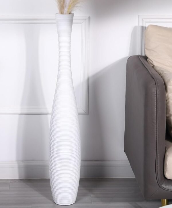 Decorative Tall Floor Vase for Living Room Decor, 34 inches, White, Resin