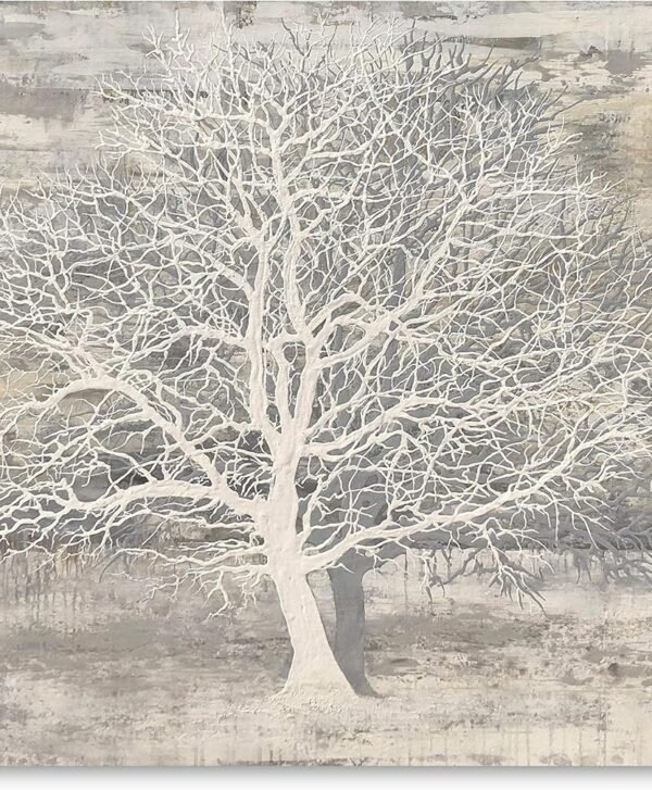 Tree Of Life Canvas Wall Art Hand Painted Grey White Beige Paintings Modern Abstract Forest Pictures Artwork for Living Room Bedroom Office Decoration